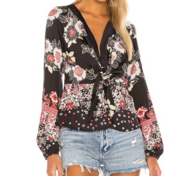 Free People Black and Red Floral Blouse - Picture 2 of 8